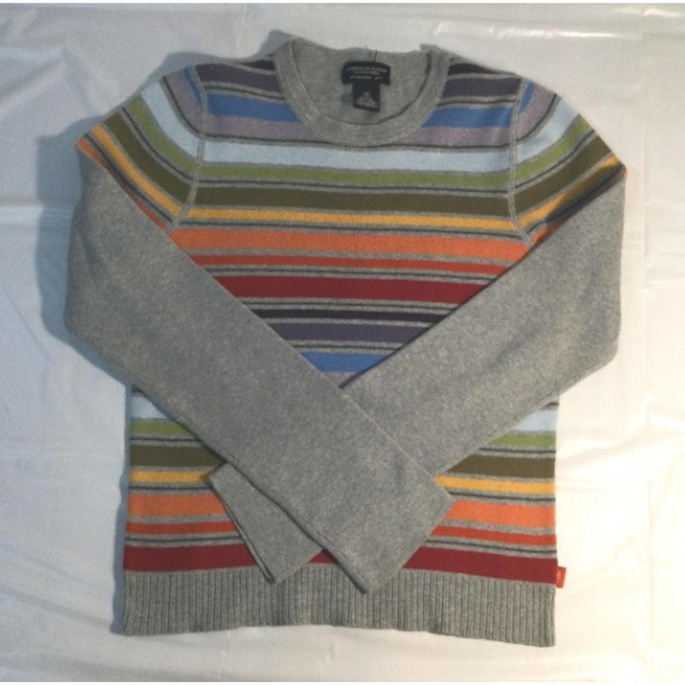 ⭐ 3/$15 American Eagle Striped Sweater Rainbow Small 100% Cotton Small